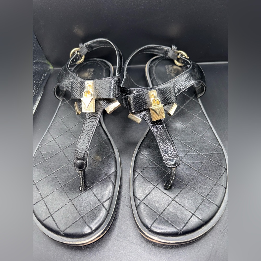 Michael Kors Black Sandals with Gold Details size 8. Love twice